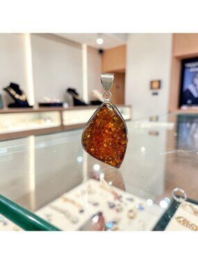 Baltic Amber Pendant 925 Sterling Silver With Inclusions Womens Jewelry